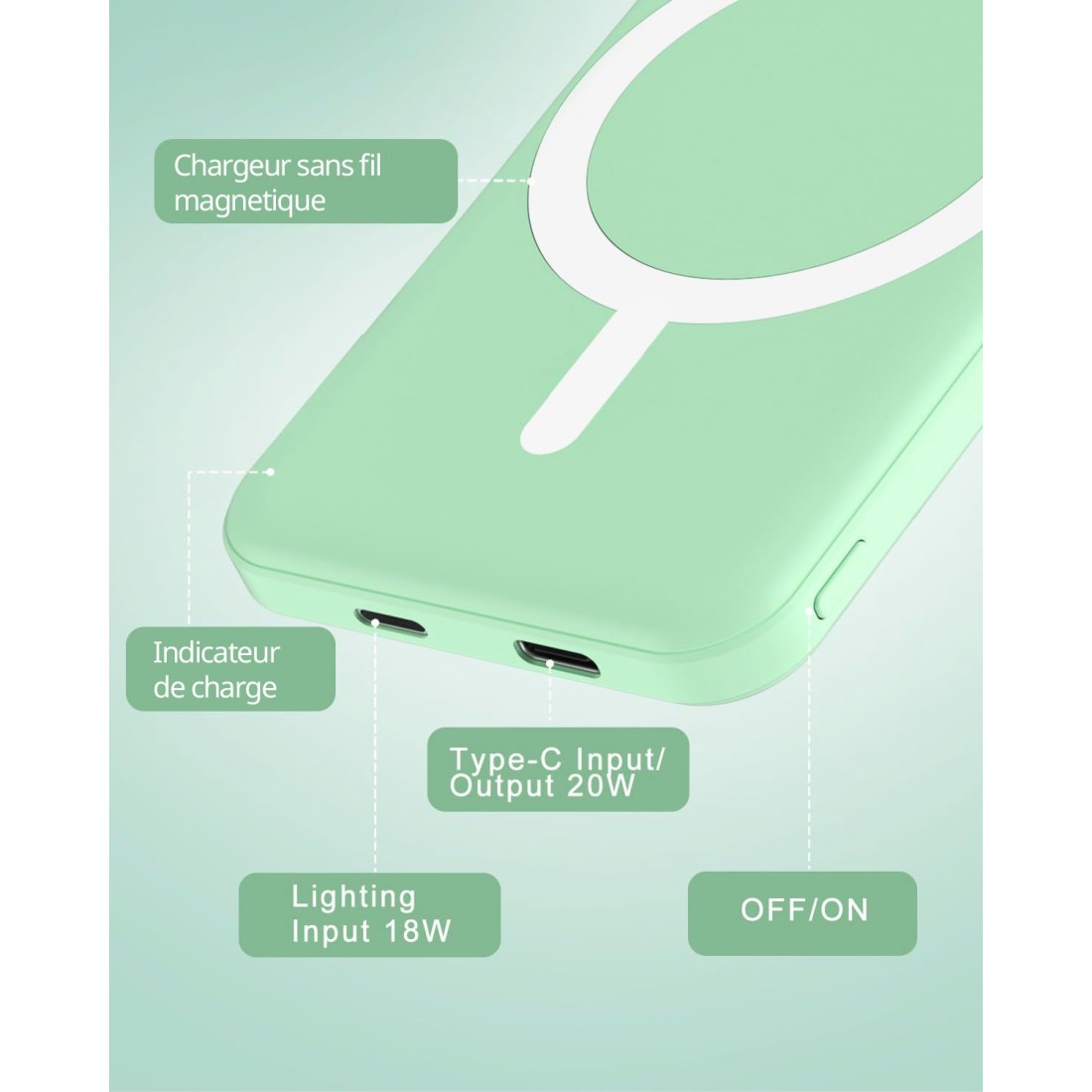 Batterie de secours MagSafe 5000mah charge rapide