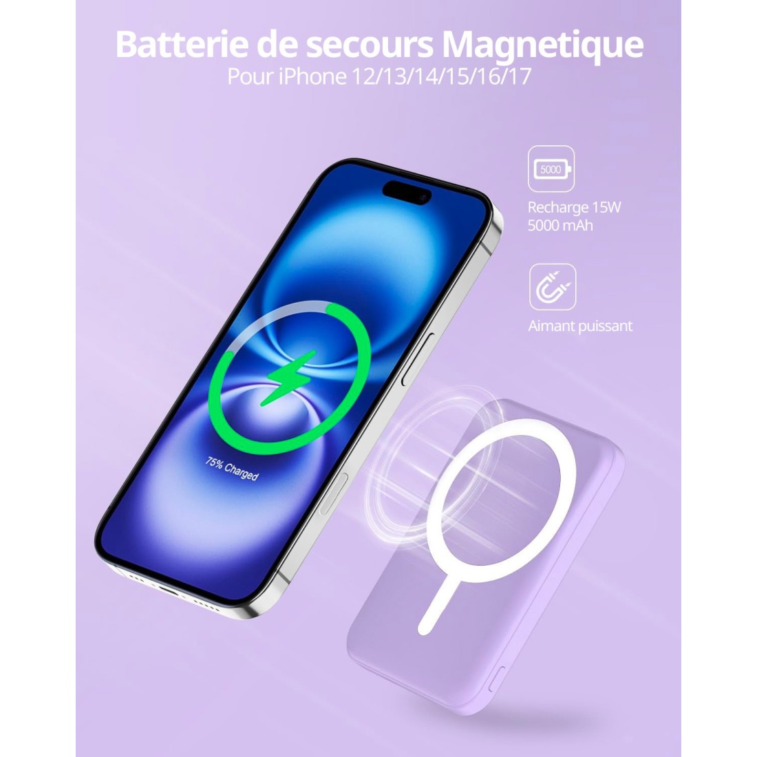 Batterie de secours MagSafe 5000mah charge rapide