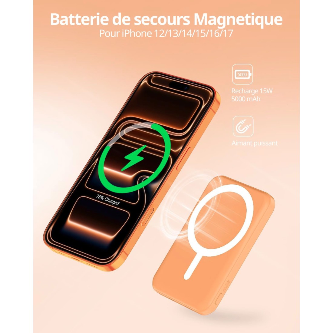 Batterie de secours MagSafe 5000mah charge rapide