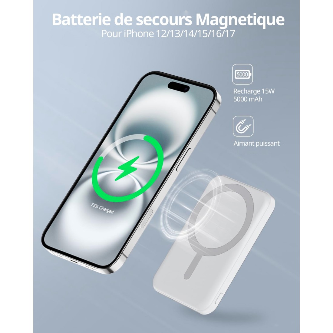 Batterie de secours MagSafe 5000mah charge rapide