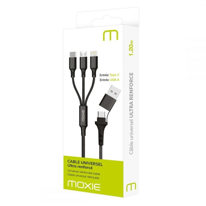 Câble 3 en 1en nylon tressé avec entrée Type-C / USB-A