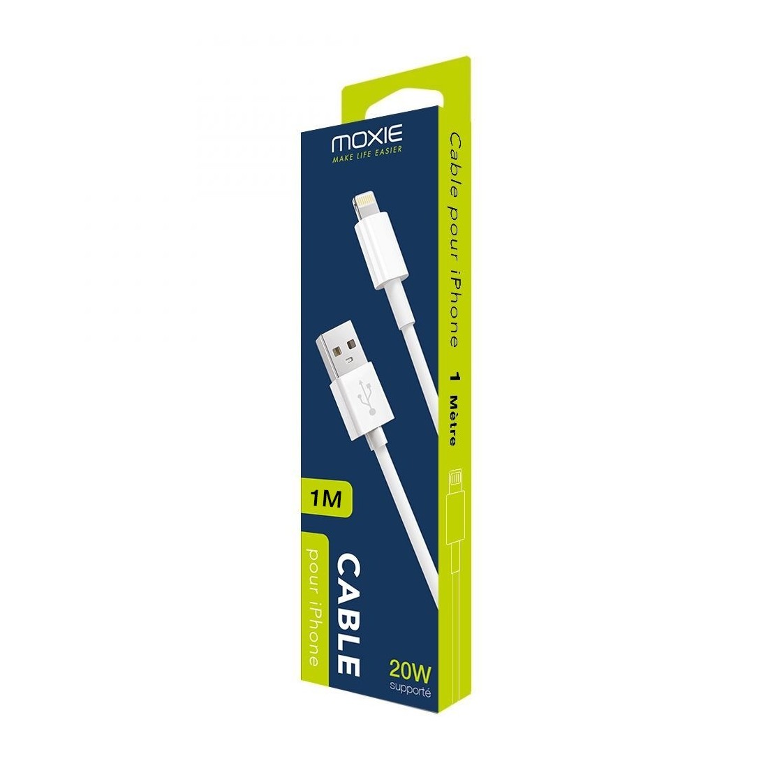 Câble data Moxie Blanc lightning 1 mètre