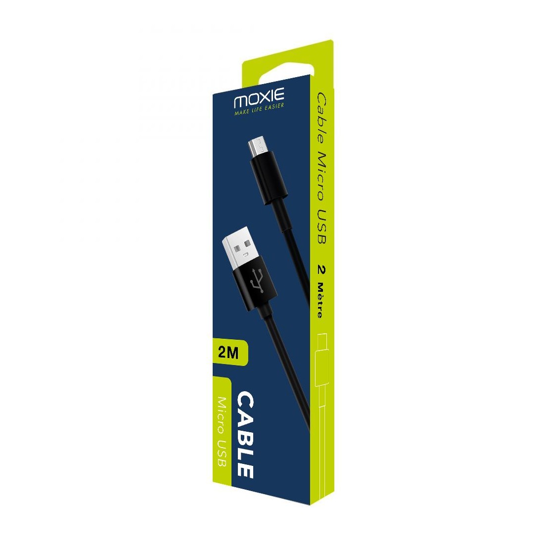 Câble data Moxie Fast charge Micro USB 2m - Noir