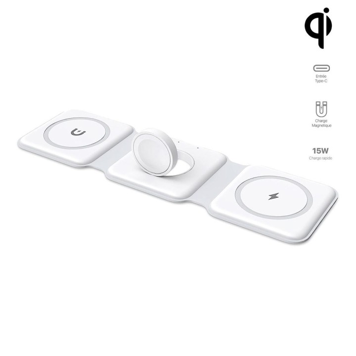 Chargeur sans fil 3 en 1 15W magsafe pour smartphone / Airpods et Apple watch