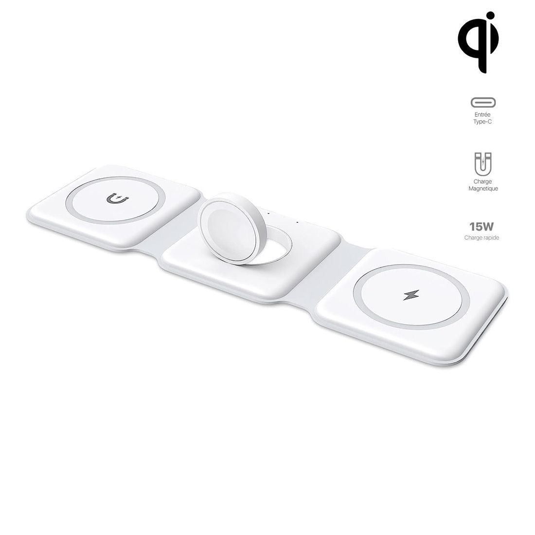 Chargeur sans fil 3 en 1 15W magsafe pour smartphone / Airpods et Apple watch