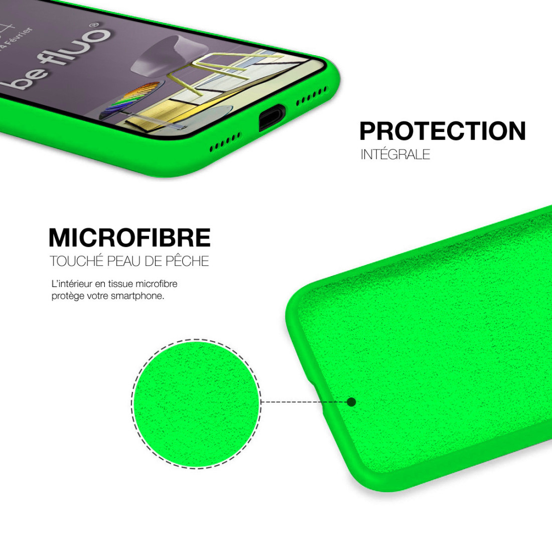 Coque Silicone Moxie BeFluo Fine et Légère pour iPhone - Vert fluo