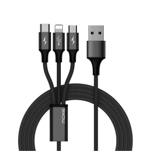 Câble data 3 en 1 Lightning / Micro-USB / USB Type-C en Nylon tressé - noir