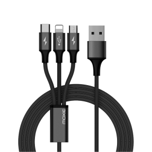 Câble 3 en 1 - Type C, Micro USB & Lightning vers USB, Noir – Konrow France