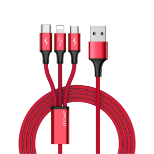 Câble data 3 en 1 Lightning / Micro-USB / USB Type-C - Rouge