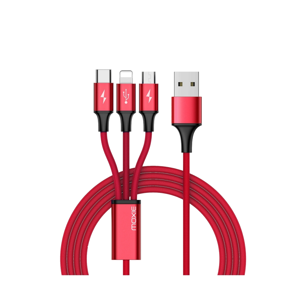 Câble data 3 en 1 Lightning / Micro-USB / USB Type-C - Rouge