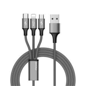 Câbme data 3 en 1  Lightning / Micro-USB / USB Type-C en Nylon tressé - Argent