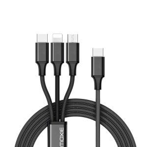 Câble data 3 en 1 en nylon tressé avec entrée Type C et sortie Lightning / Micro-USB / Type-C