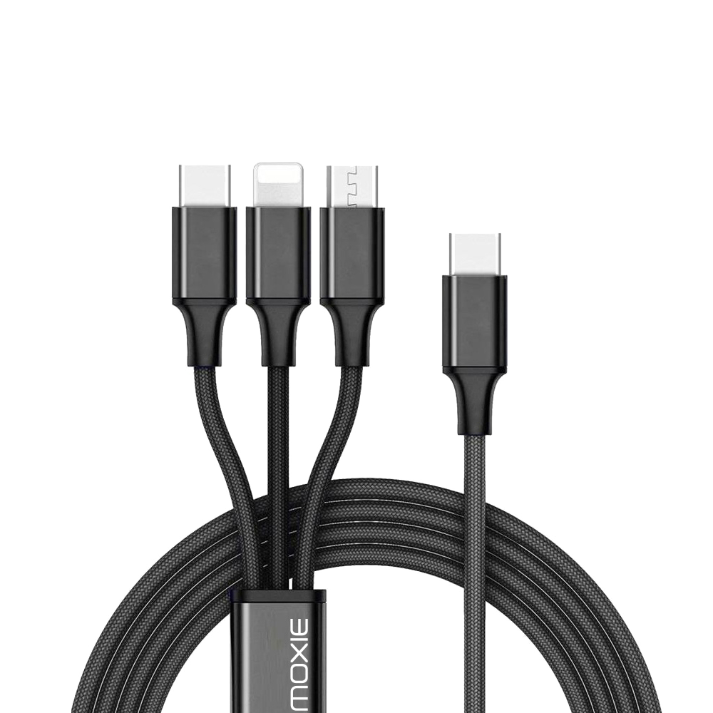 Câble data 3 en 1 en nylon tressé avec entrée Type C et sortie Lightning / Micro-USB / Type-C