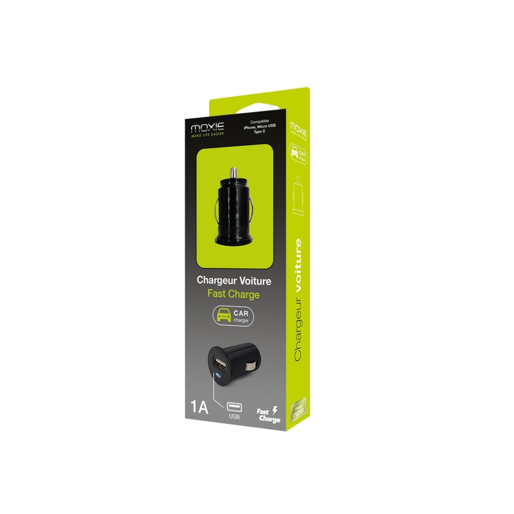 Mini chargeur allume-cigare universel 1A avec 1 entrée USB pour 1 smartphone