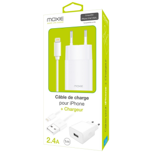 Pack chargeur secteur 2.4A + 1 câble lightning 1mètre - blanc