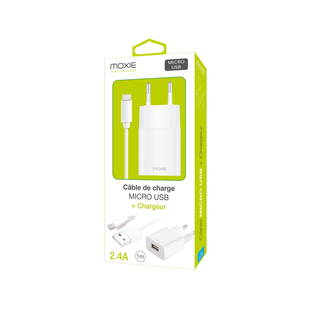 Chargeur secteur 1 USB 2.4A blanc