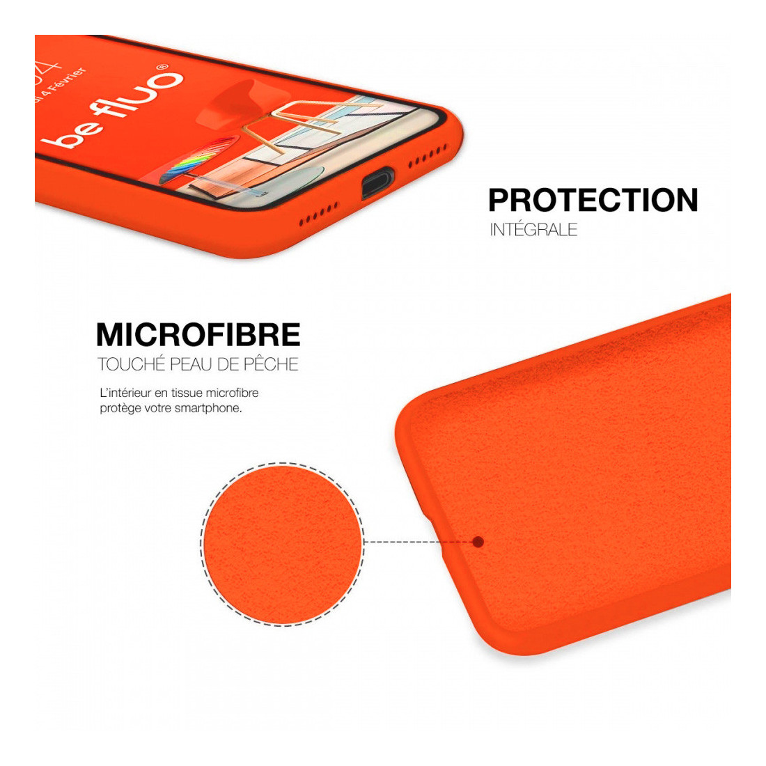 Coque Silicone Moxie BeFluo Fine et Légère pour iPhone , Intérieur Microfibre - Orange Sunset
