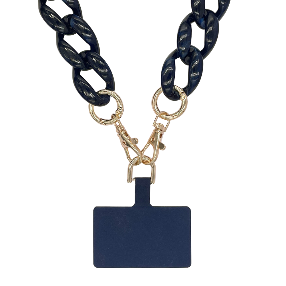 Chaine grosse maille avec pad universel - serie RIVIERA - NOIR&BLEU - 1.2M