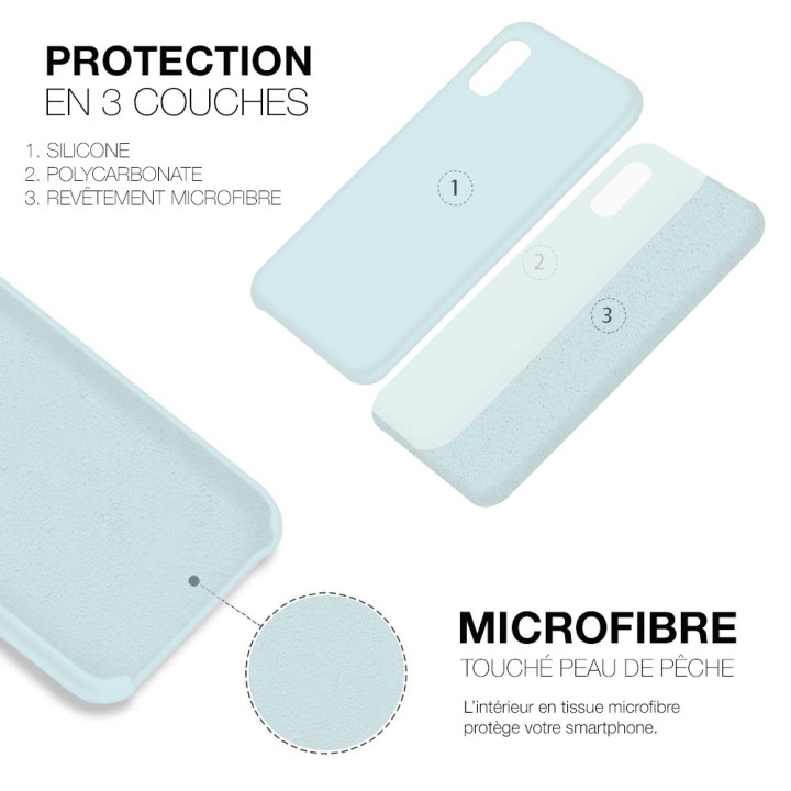 Coque Silicone Moxie BeFluo Fine et Légère pour iPhone, Intérieur Microfibre - Bleu glacier