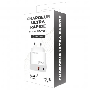 Chargeur secteur ultra rapide 20W Moxie Double entrée
