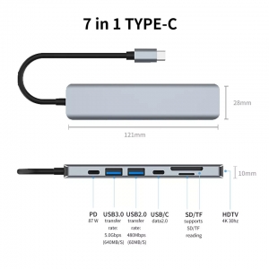 Hub USB-C vers HDMI 4K / 2 USB-A -/2 USB-C + 2 lecteurs carte