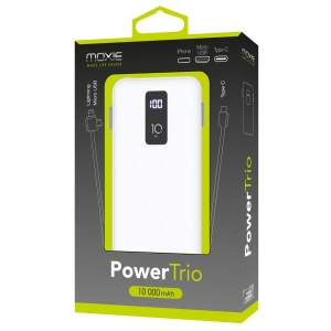 Powerbank 10000mAh Moxie PowerTrio x1 Micro-USB / Lightning, x1 USB Type-C- Blanc