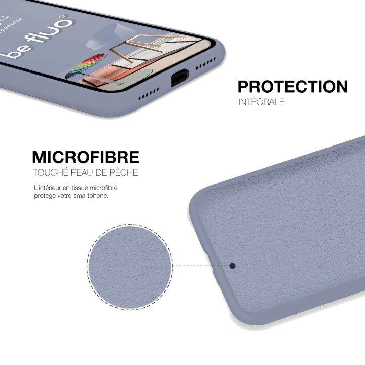 Coque Silicone Moxie BeFluo Fine et Légère pour iPhone, Intérieur Microfibre - Gris lavande