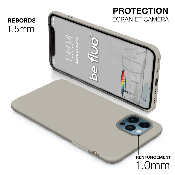 Coque Silicone Moxie BeFluo Fine et Légère pour iPhone, Intérieur Microfibre - Gris Nardo
