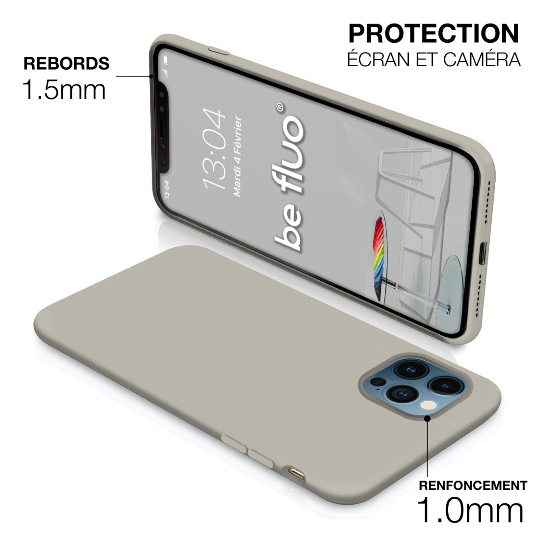 Coque Silicone Moxie BeFluo Fine et Légère pour iPhone, Intérieur Microfibre - Gris Nardo