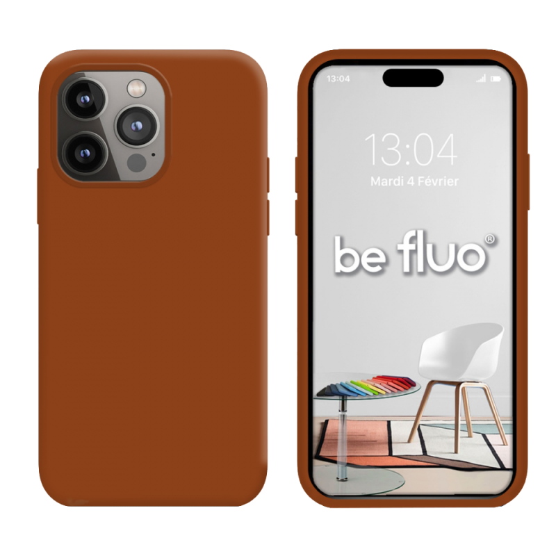 Coque Silicone Moxie BeFluo Fine et Légère pour iPhone, Intérieur Microfibre - Havane
