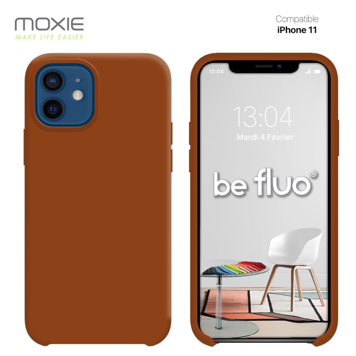 Coque Silicone Moxie BeFluo Fine et Légère pour iPhone, Intérieur Microfibre - Havane
