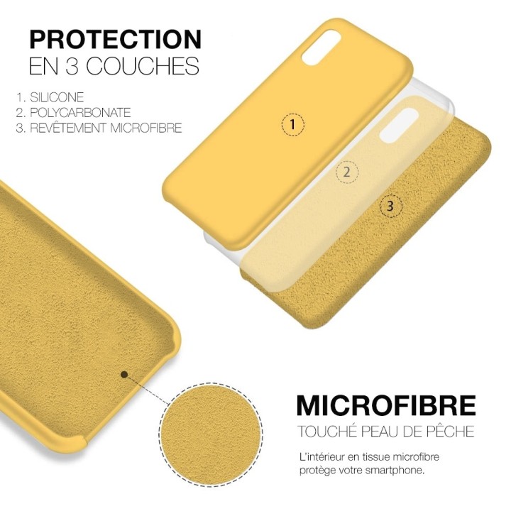 Coque Silicone Moxie BeFluo Fine et Légère pour iPhone, Intérieur Microfibre - jaune