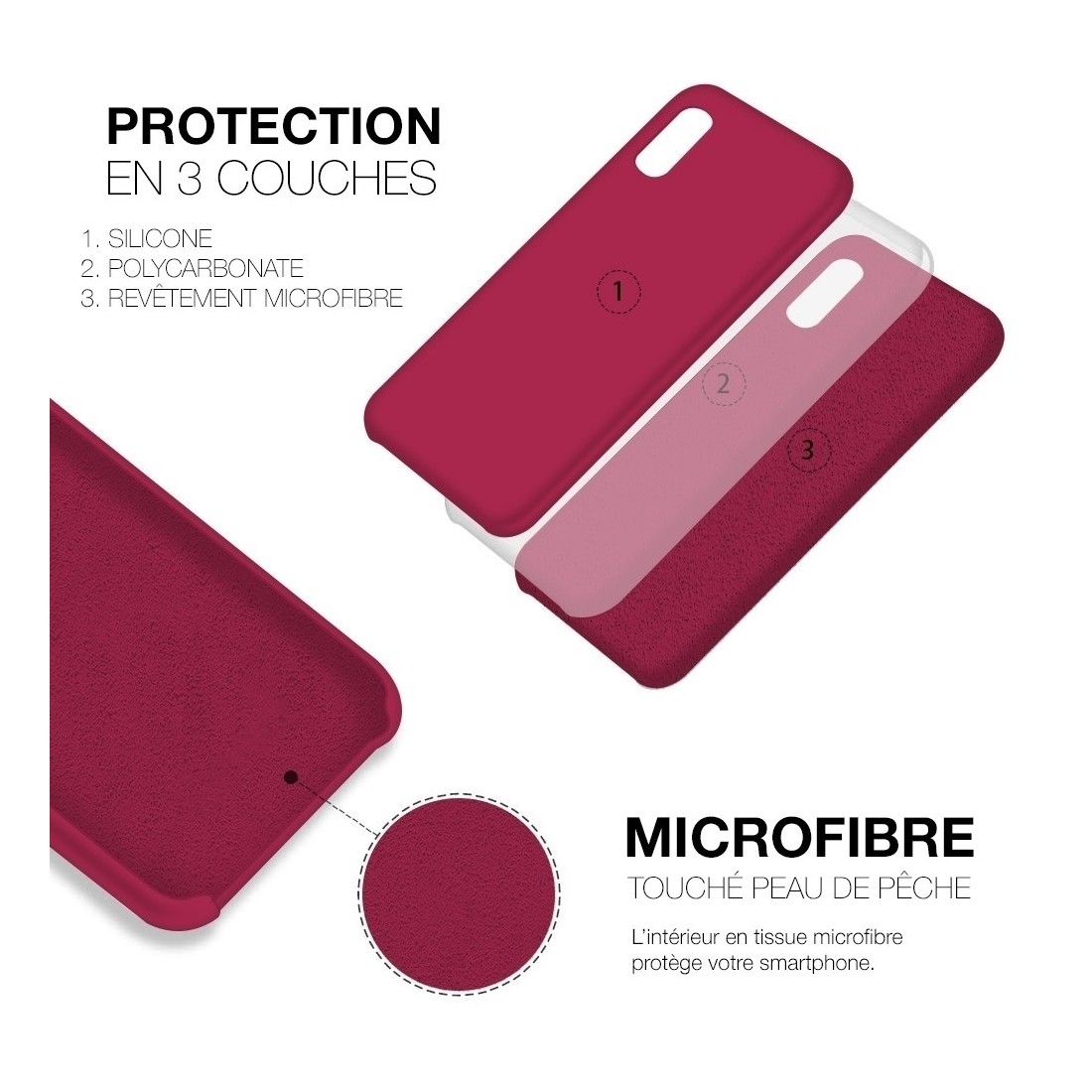 Coque Silicone Moxie BeFluo Fine et Légère pour iPhone, Intérieur Microfibre - Lie de vin
