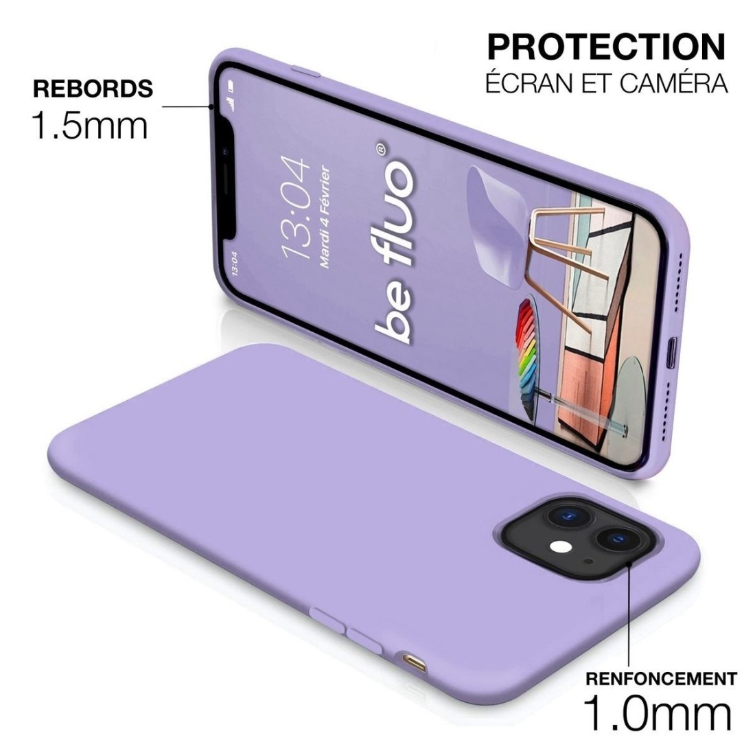 Coque Silicone Moxie BeFluo Fine et Légère pour iPhone, Intérieur Microfibre - Lilas